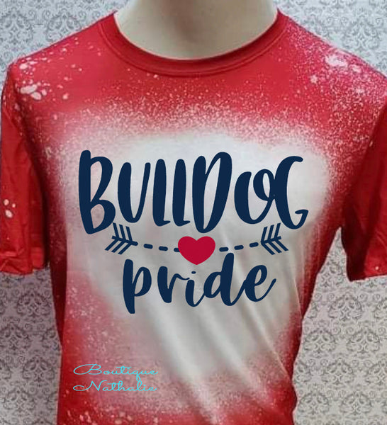 Bulldog Pride with heart designed Red bleached  designed T-shirt