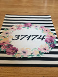 Black and white stripped flower wreath personalized zip code  Designed  garden Flag