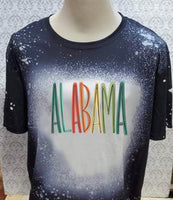 Multi color lettering Alabama designed Black bleached  designed T-shirt