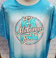 Alabama state the Yellow hammer state teal and leopard designed Teal bleached  designed T-shirt