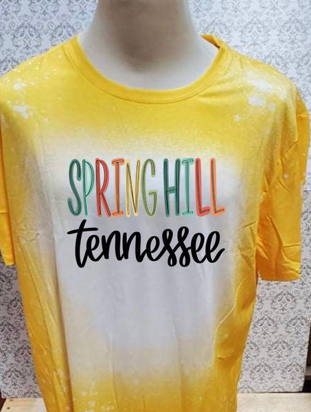 Multi Colored Spring Hill TN designed Yellow bleached  designed T-shirt