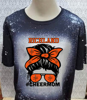 Richland Messy Bun Cheer mom Black bleached  designed T-shirt