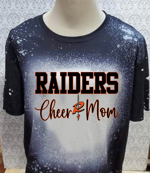 Richland Cheer mom with logo on a black bleached  designed T-shirt