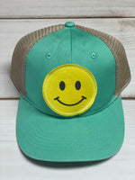 Smiley Face - Turquoise / beige  ponytail hat