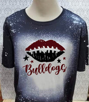 Bulldogs red and black Lip designed Black bleached  designed T-shirt