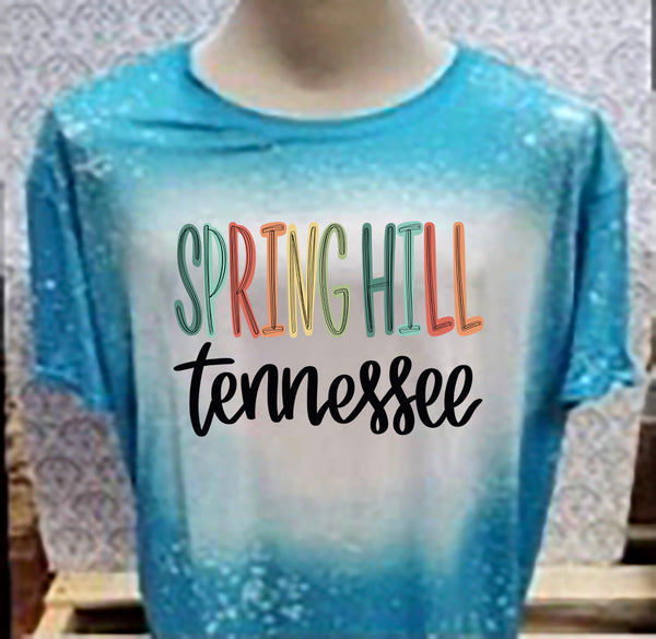 Multi Colored Spring Hill TN designed Teal bleached  designed T-shirt