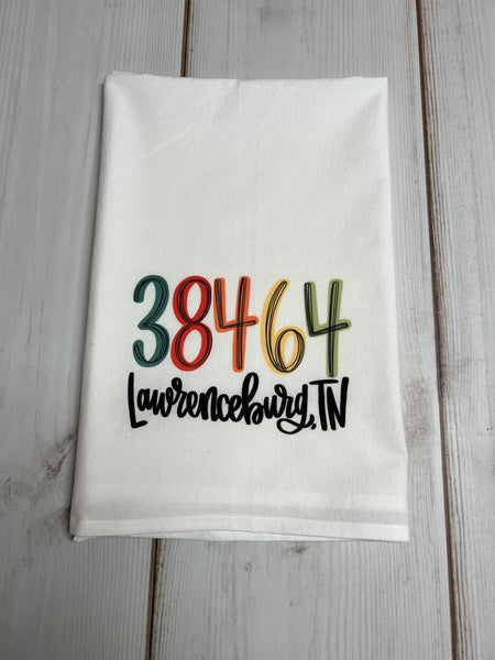 38464  Lawrenceburg Multi colored lettering design kitchen towel
