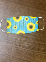 Sunflower Designed Blue Background Face Cover