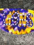 Dotted Lions with Purple and Gold tie dye background design Face Cover