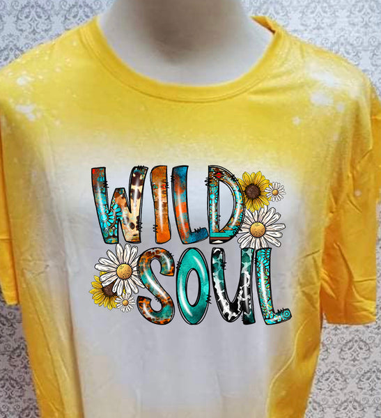 Wild Soul Country and daisy flower designed yellow bleached  designed T-shirt