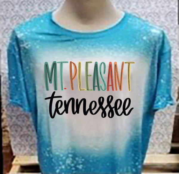 Multi Colored Mt. Pleasant TN designed Teal bleached  designed T-shirt