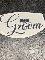 Groom design with bow tie design with white background Face Cover