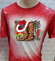 Country Santa hats and booths Western Christmas designed Red bleached designed T-shirt