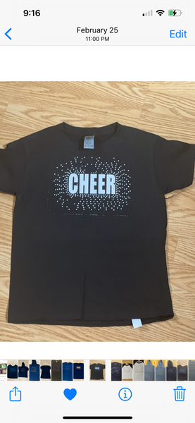 Cheer with a sunburst white glitter design T-shirt