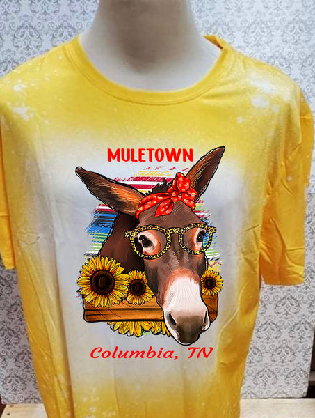 Sunflower Mule with Columbia TN designed Yellow bleached  designed T-shirt