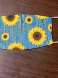 Sunflower Designed Blue Background Face Cover