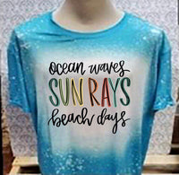 Ocean Waves Sun Rays Beach days  designed Black bleached  designed T-shirt