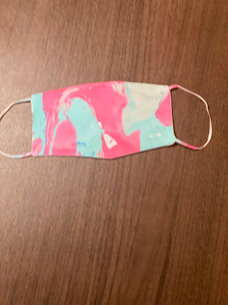 Multi teal and pink colored Ecliptic designed  Face Cover