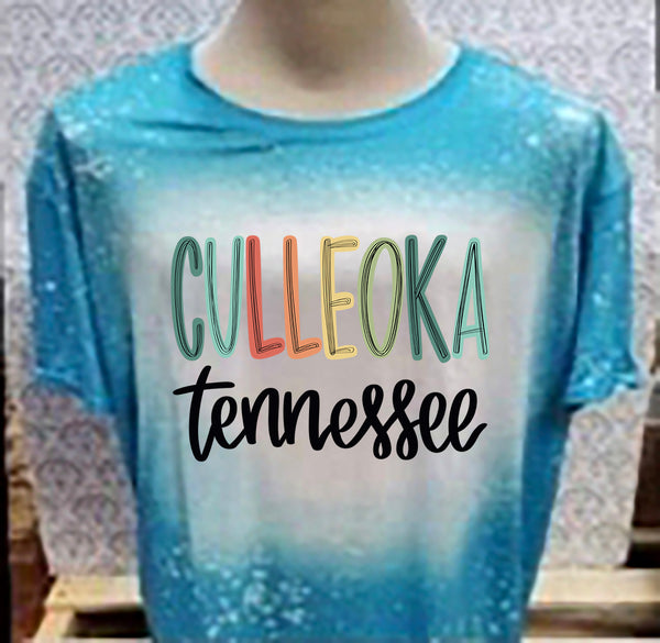 Multi Colored Culleoka TN designed Teal bleached  designed T-shirt