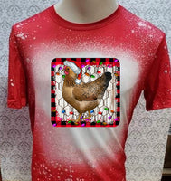 Christmas Chicken designed Red bleached designed T-shirt