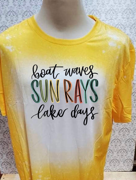 Multi Colored Boat Days Sun Rays Lake days  designed Yellow bleached  designed T-shirt