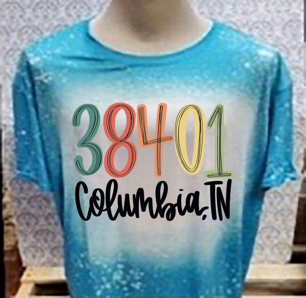 Multi Colored 38401 Columbia TN designed Teal bleached  designed T-shirt