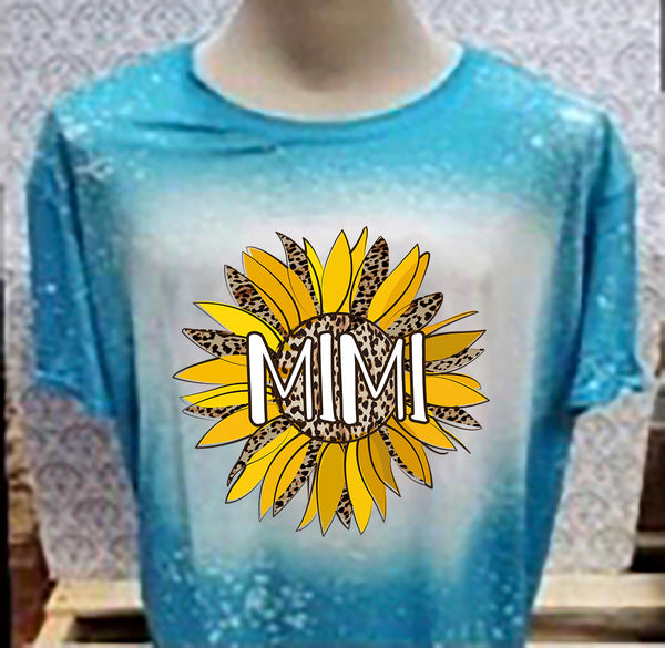 Multi Colored Mimi inside Sunflower designed Teal bleached  designed T-shirt