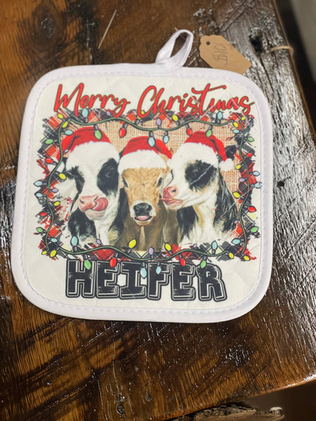 Merry Christmas Heifer designed Pot Holder