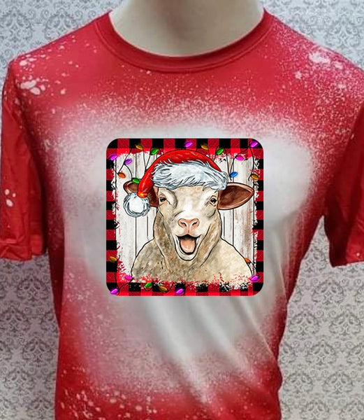 Christmas Sheep designed Red bleached designed T-shirt