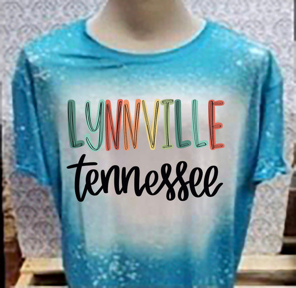 Multi Colored Lynnville TN designed Teal bleached  designed T-shirt