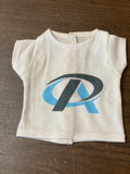 18  inch doll blue and black Premier logo white t- shirt