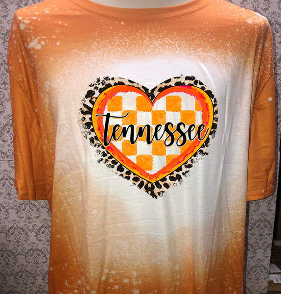 Tennessee leopard and orange checkered heart designed orange bleached T-shirt