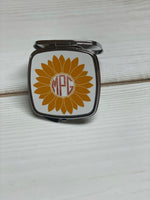 Sunflower personalized with a monogram compact mirror