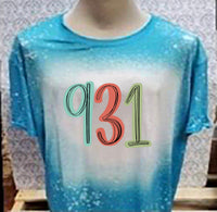 Multi Colored 931 area code designed Teal bleached  designed T-shirt