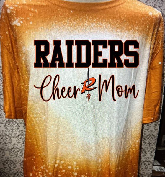 Richland Cheer mom with logo  burnt Orange bleached  designed T-shirt