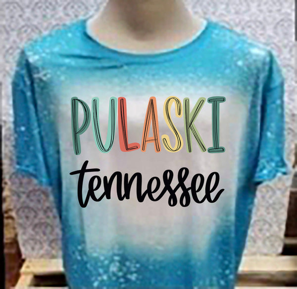 Multi Colored Pulaski TN designed Teal bleached  designed T-shirt