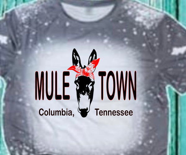 Muletown Red Mule Bandana designed Gray bleached  designed T-shirt