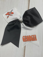 Richland Raider Logo black and and white personalized Cheer style bow