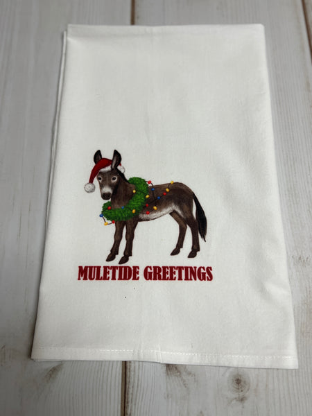Mule tide greetings mule with Christmas lights design kitchen towel