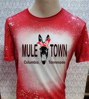 Muletown Red Mule Bandana designed Red bleached  designed T-shirt