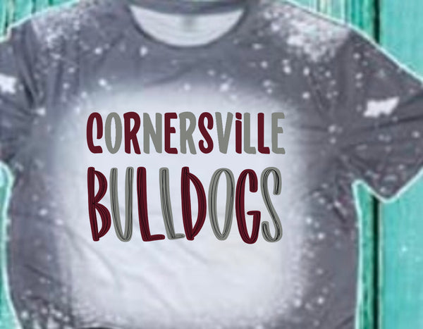 Multi color lettering Cornersville Bulldogs designed Gray bleached designed T-shirt