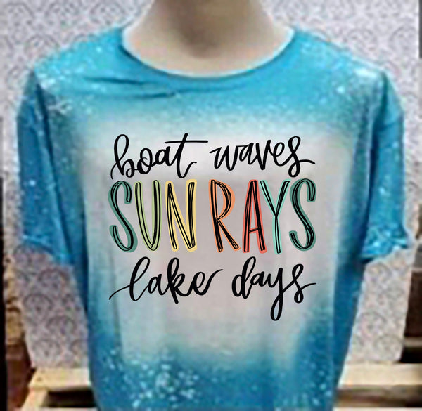 Multi Colored Boat Days Sun Rays Lake days  designed Teal bleached  designed T-shirt