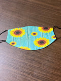 Sunflower Designed Blue Background Face Cover