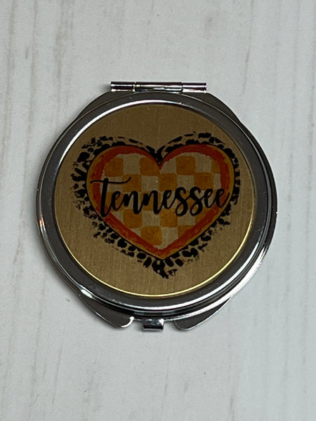Gold and Silver Tennessee checkered orange heart design compact mirror