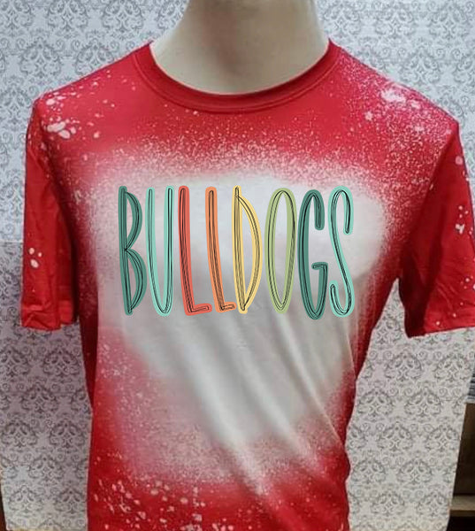 Multi Colored Bulldogs designed Red bleached  designed T-shirt