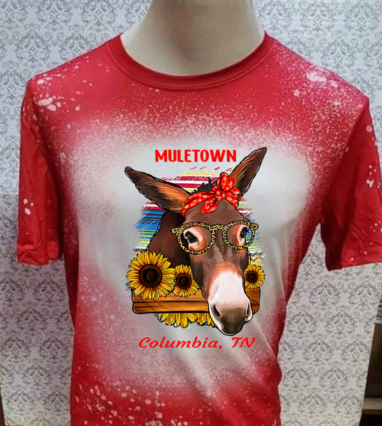 Sunflower Mule with Columbia TN designed  Red bleached  designed T-shirt