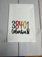38401 Columbia Multi colored lettering design kitchen towel