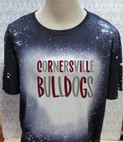 Multi color lettering Cornersville Bulldogs designed Black bleached  designed T-shirt