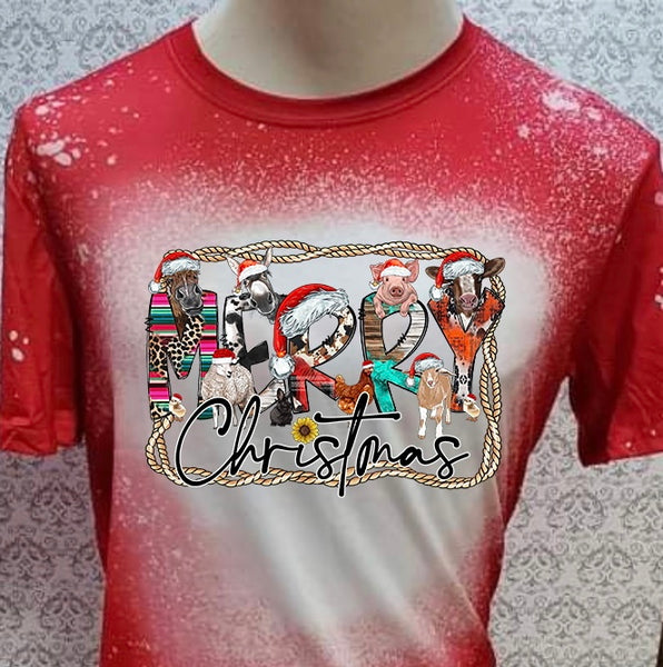Merry Country Santa hats and booths Western Christmas designed Red bleached designed T-shirt
