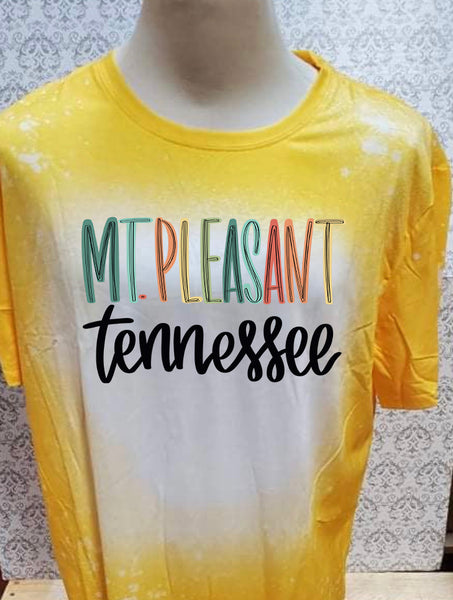 Multi Colored Mt. Pleasant TN designed Yellow bleached  designed T-shirt